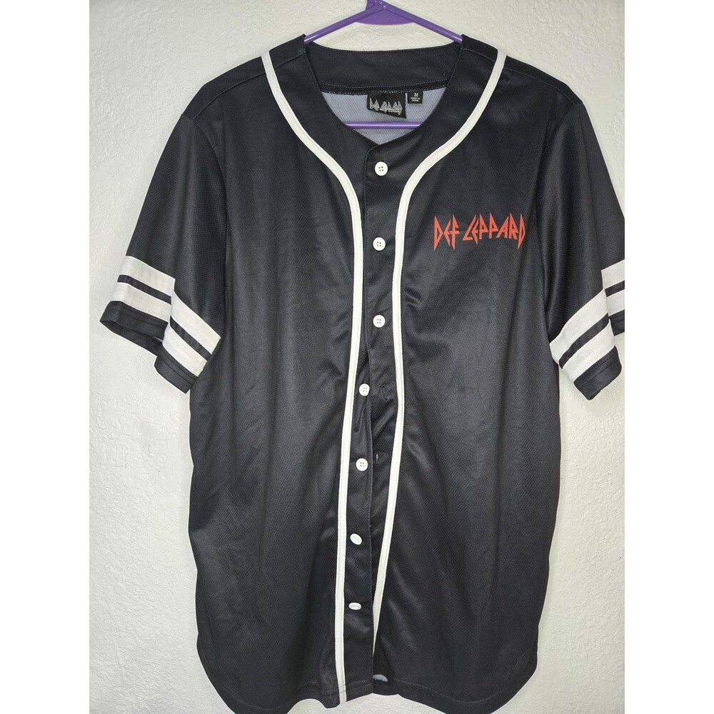 Def Leppard Shirt Mens Medium Black Baseball Jersey Button Front Band Graphic
